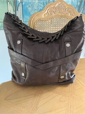NWT Joelle Hawkens Dark Grey Leather Shoulderbag Handbag